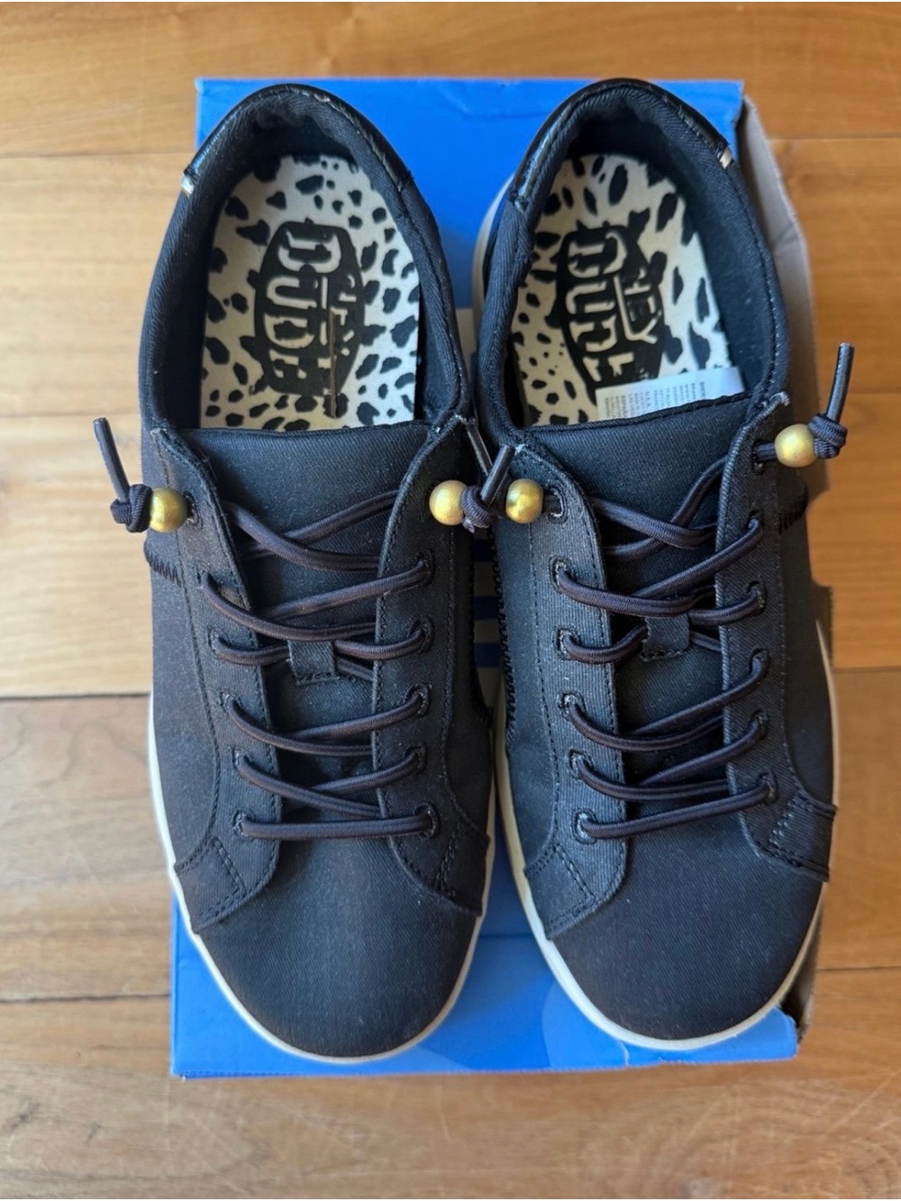 Hey Dude Black Low-Top Canvas Sneakers with Wooden Bead Detail